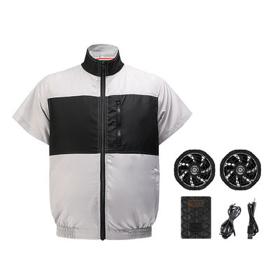 Licht Gray Black Cooling Fan Vest S/M/L/XL/XXL/XXXL Optinal met 6700mAh-Batterij